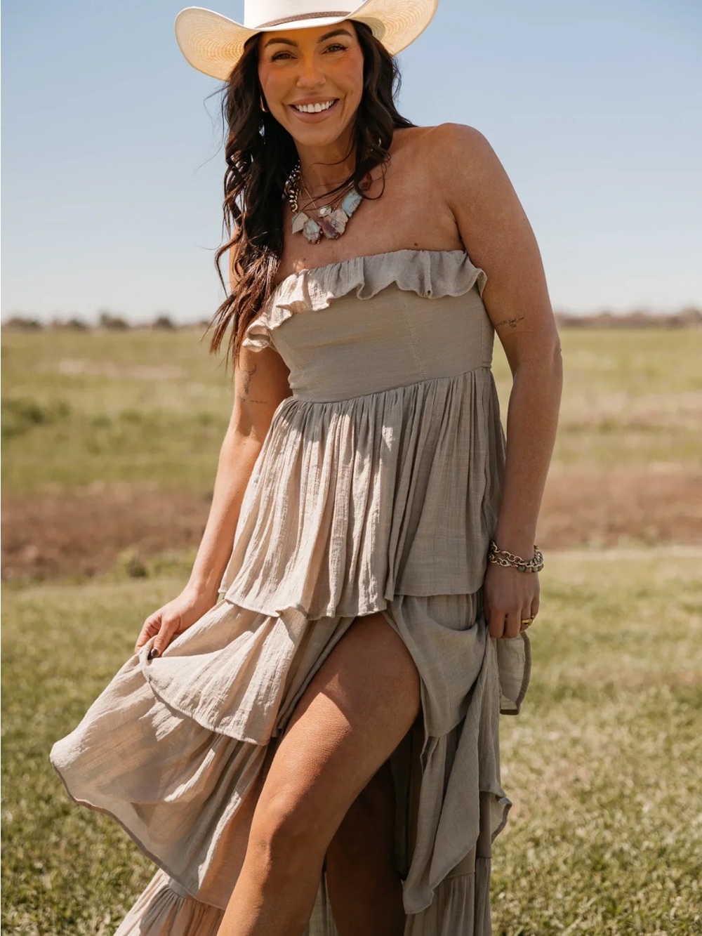 Strapless Ruffle Tiered Maxi Dress